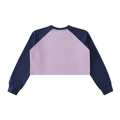 Year of the Unicorn Raw-Hem Color-Block Raglan Crop Sweatshirt