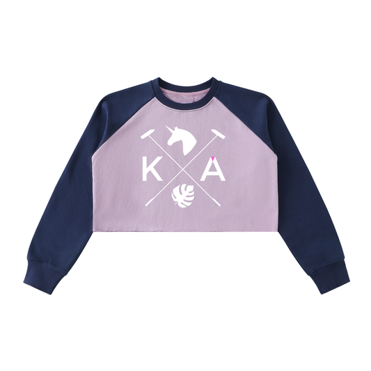 Year of the Unicorn Raw-Hem Color-Block Raglan Crop Sweatshirt