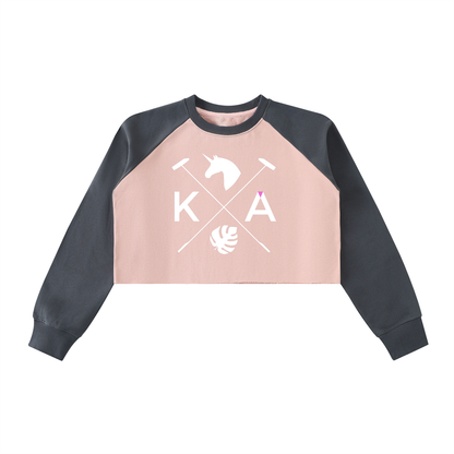 Year of the Unicorn Raw-Hem Color-Block Raglan Crop Sweatshirt